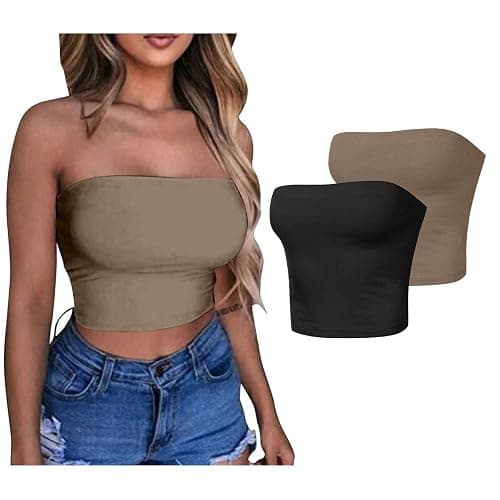 HGps8w 5 Pack Women's Cute Tube Crop Tops Strapless Basic Solid Sleeveless Stretchy Seamless Bandeau Shirts thumbnail 2