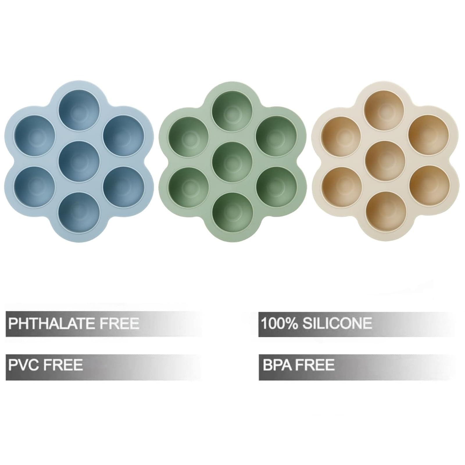 PandaEar 3 Pack Baby Food Freezer Tray with Lids, Silicone Baby Fruit Food Feeder Teether Tray, Baby Food Storage Container Ice Cube Tray Maker for Homemade Baby Food (Blue/Green/Carnation) thumbnail 4