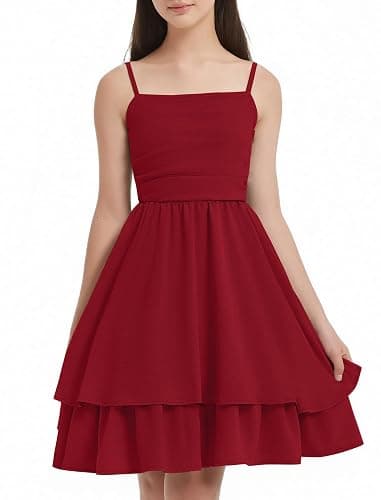 EXARUS Girls Holiday Dress Teen Ruched Ruffled Flowy Spaghetti Strap Dance Prom Formal Party Tween Cute Dresses 8-14Y thumbnail 2