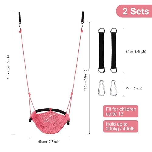 JKsmart 2 Pack Kids Swing Seat, Heavy Duty Rope Play Secure Children Swing Set, Toddler Swing Chair for Outdoor/Indoor/Playground/Home/Tree, with Snap Hooks and Swing Straps,440 lbs Capacity,Pink thumbnail 3