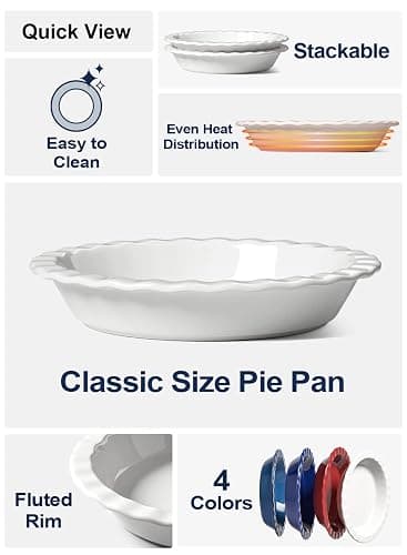 LE TAUCI Ceramic Pie Pans for Baking, 9 Inches Pie Plate for Apple Pie, Round Baking Dish, 36 Ounce Fluted Dish Pie Pan, Set of 2, White thumbnail 4