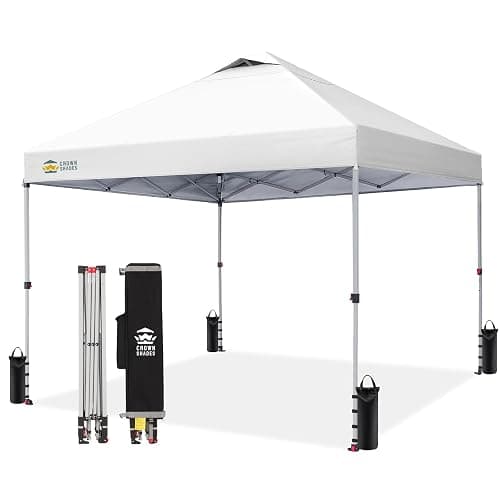 CROWN SHADES 10x10 Pop Up Canopy, Patented Center Lock One Push Tent Canopy, Newly Designed Storage Bag, 8 Stakes, 4 Ropes (10x10, White) - Image 1