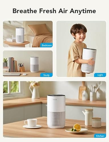 GoveeLife Mini Air Purifier for Bedroom, HEPA Smart Filter Air Purifier with App Alexa Control for Pet Hair, Odors, Pollen, Smoke, Portable Air Cleaner with 3 Speeds, 2 Modes, Timer, Aroma for Home - White thumbnail 8