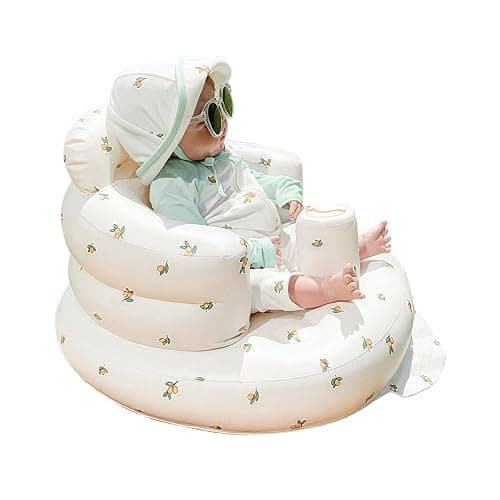 Inflatable Baby Chair, AirSwim Baby Inflatable Seat for Babies 3 Months and Up Summer Inflatable Baby Seat for Sitting Up, Blow Up Baby Floor Seat with Built in Air Pump, Orange - Image 1