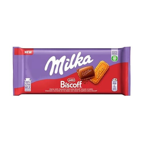 Milka Lotus Biscoff Tavoletta di Cioccolato al Latte con inclusioni di Biscotto Lotus Biscoff Latte 100% Alpino, Cacao Sostenibile Tavoletta 90g - Image 1