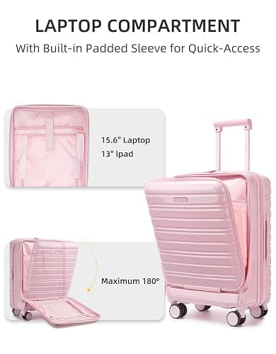 LARVENDER Carry On Luggage 22x14x9 Airline Approved, 20 Inch Expandable PC+ABS Hardside Carry On Luggage with Front Pocket Spinner Wheels TSA Lock for Women Men (Pink) thumbnail 3