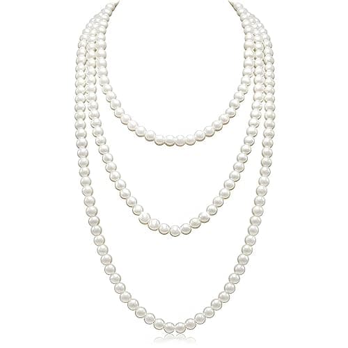 Jidyllic Collier de Perles Art Déco, 150 cm, Perles d'Imitation Blanc, Plastique ABS, Unisex Adulte - Image 1