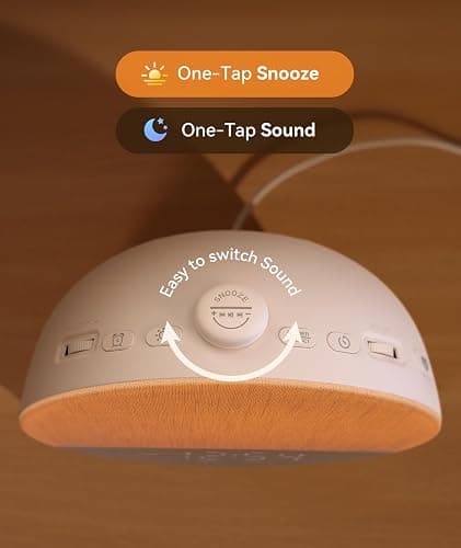 Dreamegg Sveglia Luminosa per Adulti e Bambini, Lampada da Comodino con Sveglia, 29 Tracce di Rumore Bianco, 0-20 Livelli di Luminosità, Modalità Preferiti, Funzione Snooze, per Camera da letto thumbnail 7