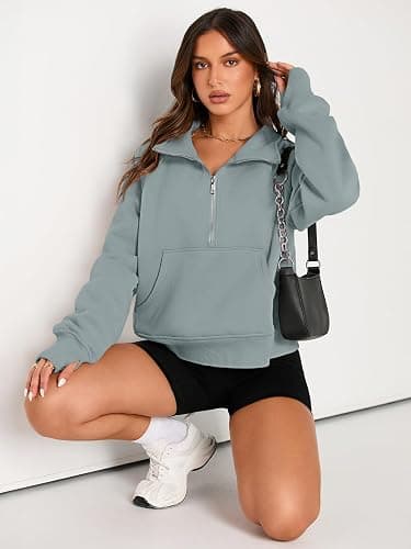 AUTOMET Womens Sweatshirts Half Zip Cropped Pullover Fleece Quarter Zipper Hoodies 2025 Fall Fashion Outfits Clothes thumbnail 5