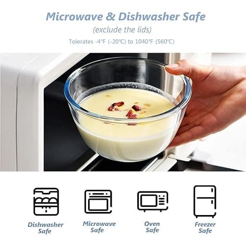 WhiteRhino Glass Mixing Bowls Glass Bowls with Lids Set(4.5QT,2.7QT, 1.1QT),Large Salad Bowls,glass mixing bowl Space-Saving Nesting Storage bowls for Cooking,Baking,Prepping,Dishwasher Safe thumbnail 5