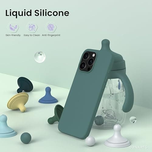 ORNARTO Compatible with iPhone 16 Pro Max Case 6.9",Liquid Silicone 3 Layers Full Covered Soft Gel Rubber Phone Case,Shockproof Protective Cover 6.9 Inch with Anti-Scratch Microfiber Lining-Pine Green thumbnail 3