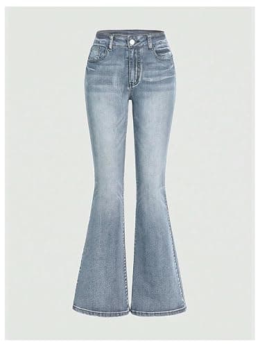 MakeMeChic Women's Flared Jeans Bell Bottom Jeans Embroidered Y2K High Waist Stretchy Denim Pants thumbnail 5