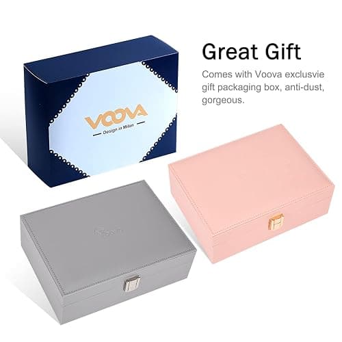 Voova Jewellery Box Organiser for Women Girls, 2 Layers Large Jewelry Storage Case, PU Leather jewlerrying Display Holder with Removable Tray for Necklace Earrings Rings Bracelets, Gifts, Pink thumbnail 7