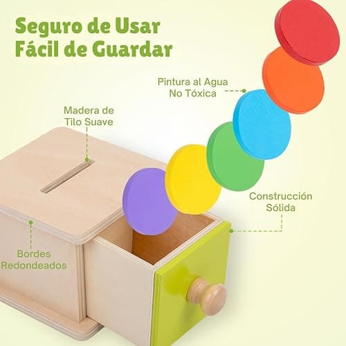 Adena Montessori Coin Box,Object Permanence Box for 1 Year Old Baby Coins,Wooden Ball Drop Developmental Toys for 6-12 Month Infant Toddler,Learning Kids Gifts(Yellow-Green Door) thumbnail 3