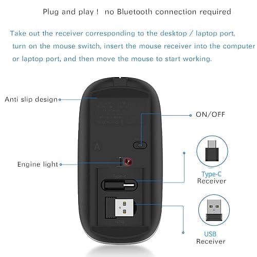JETTA Wireless Mouse for MacBook Pro, MacBook Air, Laptop, PC - 1600 DPI, Rechargeable Battery, Skin-Friendly, Mute Click, Plug and Play thumbnail 4