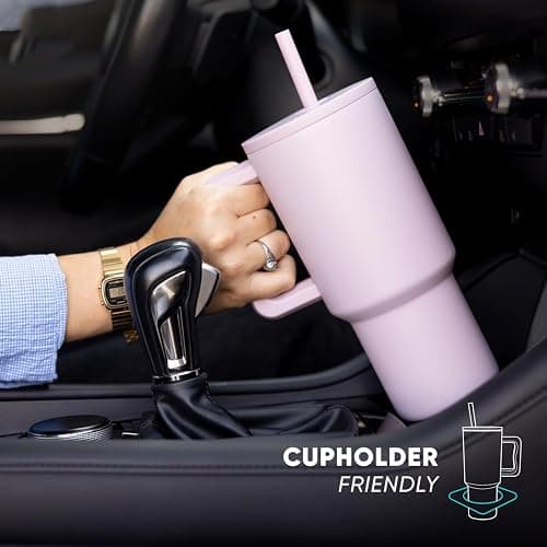 Simple Modern 40 oz Trek Tumbler with Handle and Straw Lid | Cup Holder Friendly Insulated Stainless Steel Travel Mug | Berry Twist thumbnail 2