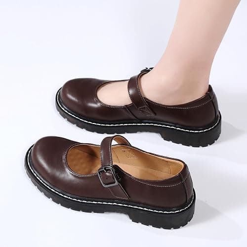 XMM Mary Jane Shoes Women Oxford Shoes Leather Round Toe Flats Non-Slip Ankle Buckle Strap Comfort Casual Dressy Cosplay Party School Work Shoes thumbnail 6