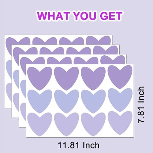 48pcs Purple Heart Wall Decals Peel and Stick - Vinyl Purple Wall Stcikers Décor for Girls Kids Bedroom - Removable Purple Stickers Decorations for Baby Room Nursery Playroom - Purple Heart thumbnail 3
