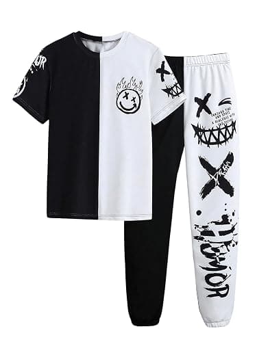 WDIRARA Boy's Two Piece Graphic Print Short Sleeve T Shirts and Elastic Waist Pants Clothing Set - Image 1