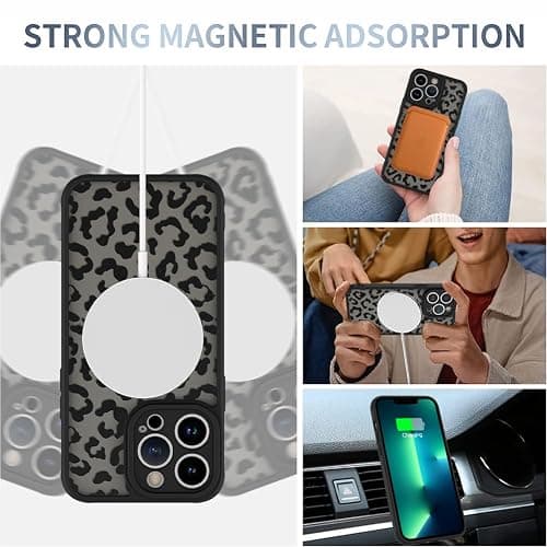 AIGOMARA Case for iPhone 13 Pro Max [Compatible with MagSafe] Black Leopard Pattern Design for Women Girls Men Soft TPU Bumper Hard PC Back Anti-Fall Shockproof Protective Slim Cover thumbnail 3