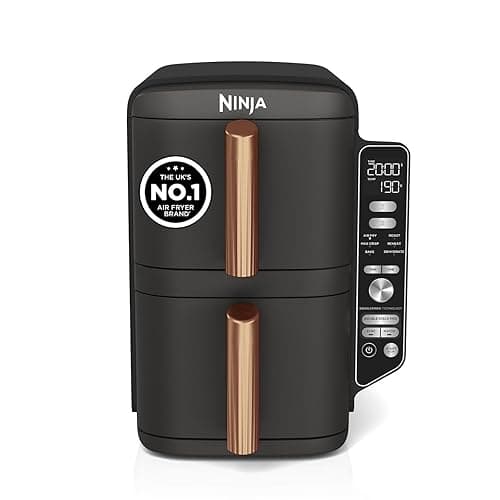 Ninja Double Stack XL Air Fryer, Vertical Dual Drawer Air Fryer with 4 cooking levels, 2 Drawers & 2 Racks, Space Saving Design, 9.5L Capacity, 6 Functions, 8 Portions, Tongs, Black/Copper SL400UKCP - Image 1