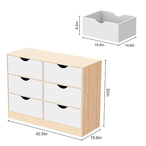 Housoul 6 Drawers Dresser for Bedroom with 6 Fabric PU Drawer, Black Dresser with Large Organizer, Closet Chest of 6 Drawers for Closet, Living Room, Hallway, Oak thumbnail 2