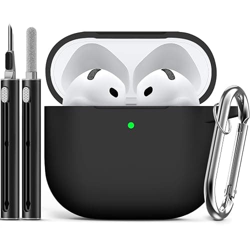 Ljusmicker for AirPods 4 Case Cover 2024 with Cleaner Kit,Soft Silicone Protective Cover for Apple AirPods 4th Generation Cases for Women Men,AirPod 4 Case Accessories with Keychain-Black - Image 1