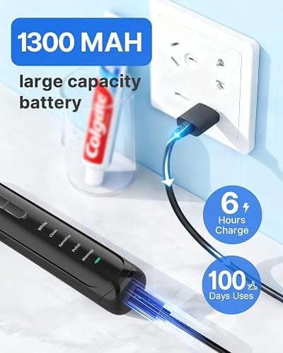 Operan Electric Toothbrush Rechargeable with 6 Brush Heads, Electric Toothbrush for Adults with 5 Modes and IPX7 Waterproof, 40,000 VPM Motor 6 Hours Fast Charge for 100 Days (Black, 1Pack) thumbnail 5
