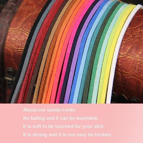 100 Yards Suede Leather Cords Leather Lace Flat Faux Suede Cord String Thread Velvet Cord for Necklace, Bracelet, Beading and DIY Crafts 20 Color Mixed thumbnail 7