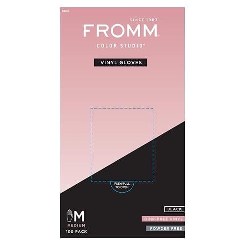 Fromm Color Studio Disposable Vinyl Clear Gloves, 100 Gloves per Box (Black, Medium) - Image 1