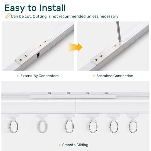 Houmiggle Ceiling Curtain Track System with Wall Mount, Silent Curtain Rail for Room Divider with Three Types of Hooks, 6ft - 9ft, White thumbnail 7