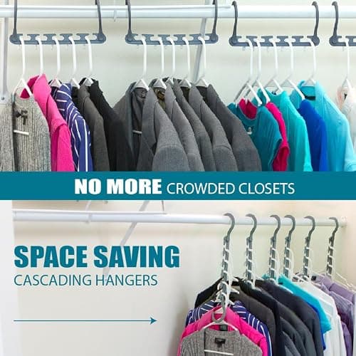 Wonder Hanger Max 10-Pack Space Saving Hangers, Reinforced Hooks Swivels 360°, Cascading Hanger, College Dorms & Storage Closet Organizer, Fully Assembled – Grey thumbnail 6