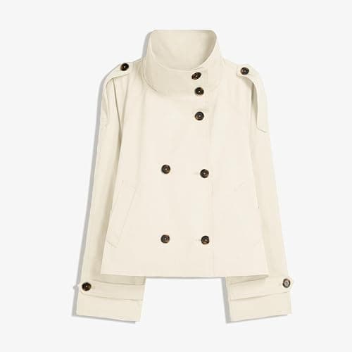 Maohao Women's Cropped Trench Coat Double Breasted Short Jacket High Collar Fall Winter Coats Trendy Outfit with Belt thumbnail 5