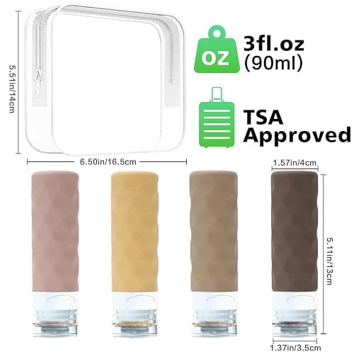 Silevoler Travel Bottles for Toiletries, 4pcs Tsa Approved 3oz Travel Size Containers, BPA Free Leak Proof Premium Silicone Bottles, Refillable Liquid Squeezable Accessories W/Toiletry Bag（Apricot） thumbnail 2