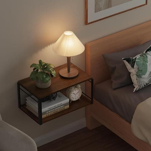 NANAGIFTREE Floating Nightstand, Wood Bedside Shelf Wall Mounted Nightstand, Floating Bedside Table Wall Shelf for Bedroom, Living Room, Bathroom, Kitchen, Office (Vintage Brown) thumbnail 6
