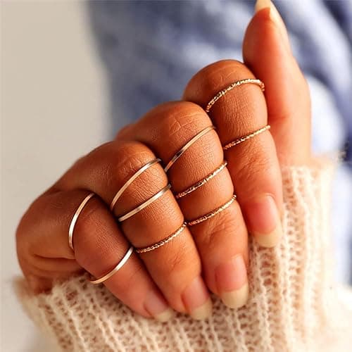 WFYOU 10 Pcs 1-2mm 18K Gold Plated Simple Rings for Women Band Knuckle Stacking Midi Rings Elegant Classic Minimalist Rings Comfort Fit thumbnail 7