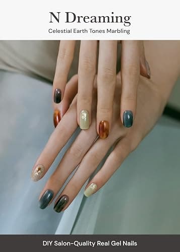 ohora Semi Cured Gel Nail Strips (N Dreaming) - Dark, Patterned, Works with Any UV/LED Lamps, Salon-Quality, Long Lasting, Easy to Apply & Remove - Includes 2 Prep Pads, Nail File & Wooden Stick thumbnail 2