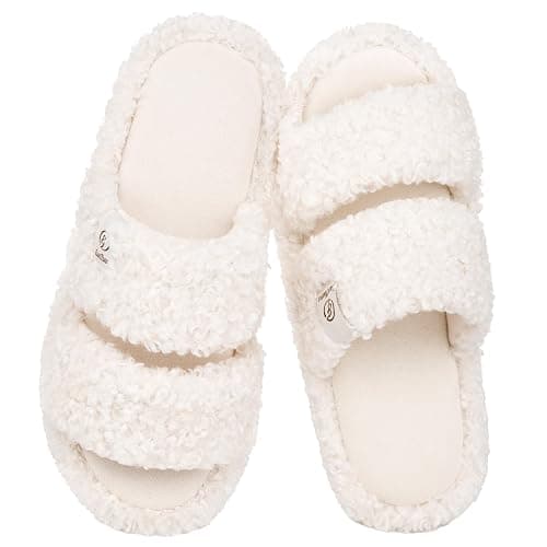 EverFoams Women's Fuzzy Open Toe Slippers Comfy Soft Memory Foam Indoor House Shoes - Image 1