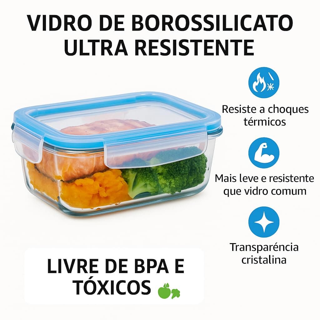 GATO PANDA Potes de Vidro Retangulares com Tampa Hermética, 640ml, Vidro Borossilicato, Kit com 4, 5, 6, 10 ou 12 Unidades (Branco) thumbnail 3