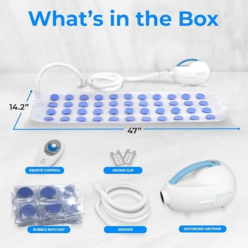 Portable Spa Bubble Bath Massager - Thermal Spa Waterproof Non-slip Mat with Suction Cup Bottom, Motorized Air Pump & Adjustable Bubble Settings - Remote Control Included - Serenelife PHSPAMT22 thumbnail 7