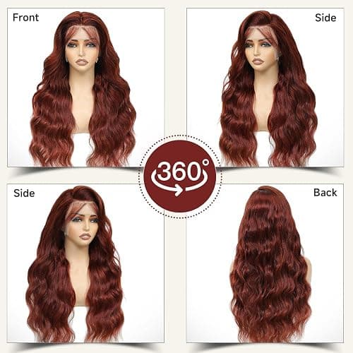 KEKEYY 28 Inch Reddish Brown Lace Front Wigs Human Hair Pre Plucked 200% Density Body Wave Lace Frontal Wig Human Hair 13x4 HD Lace Brown Wig thumbnail 5