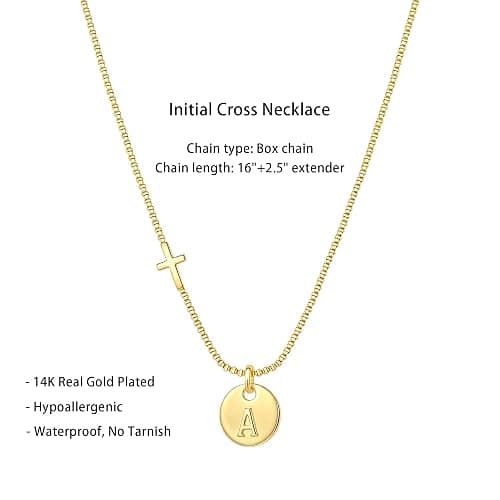 Cross Necklace for Women with Initial, 14K Gold Plated Letter Pendant Small Cross Chain Necklaces Dainty Gold Necklace for Women Baptism Religious Faith Jewelry Gift Christmas Stocking Stuffers thumbnail 5