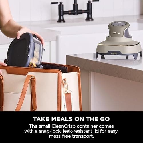 Ninja CRISPi Portable Air Fryer, 3.8L, 4-in-1: Air Fry, Roast, Keep Warm, Recrisp, Space Saving Compact Design, 6 Portions, 2x Removable Glass Containers & Lids, 1700W, Stone Gold FN101UKSTGD thumbnail 4