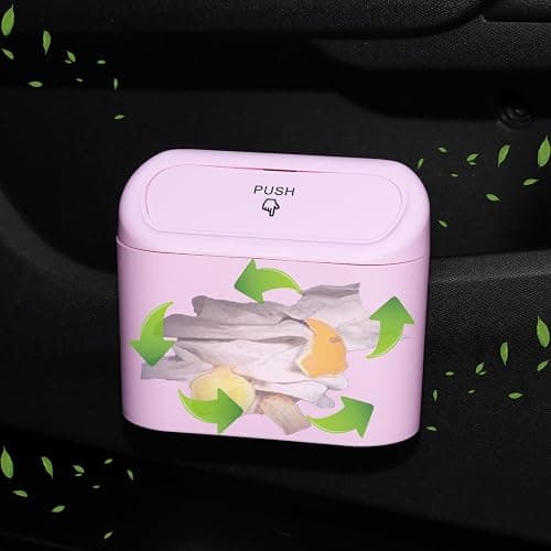 SGLRT Car Trash Can Bin with Lid - Universal Vehicle Mini Leakproof Garbage Can Bin with 20pcs Trash Bags Can Organizer Storage for Front Back Seat Accessories for Auto Office Bedroom Home(Pink) thumbnail 3