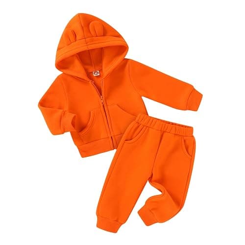 Happy Town Baby Clothes for Girls Boys Clothes Solid Color Zipper Hoodie and Pants Set Infant Fall Winter Outfits - Image 1