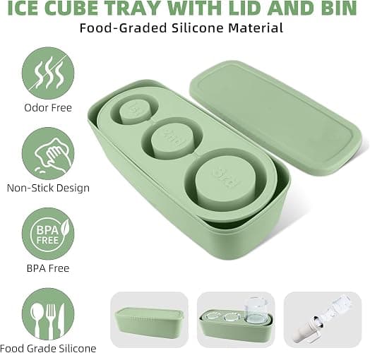 Tcamp Ice Mold for Stanley Cup 30-40 oz Tumbler Cup Ice Mold, Silicone Ice Cube Tray With Lid and Bin for Chilling Cocktails, Whiskey, Drinks, Coffee, Easy Fill and Release Ice Maker (Green) thumbnail 4