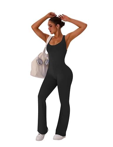 TDIFFUN Flare Workout Jumpsuits for Women One Piece Sleeveless Scrunch Butt Lifting Gym Bodysuit Sexy Backless Yoga Outfits thumbnail 4
