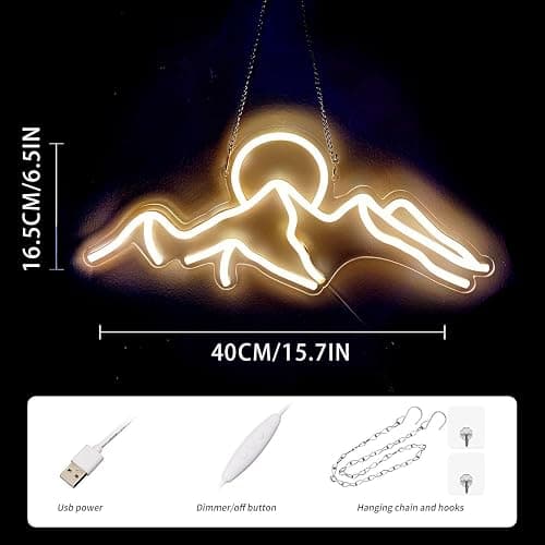 Ulalaza LED Decorative Lights USB Mountains Sunrise Sunset Led Neon Signs Home Decoration Wall Art Holiday Gift Brightness Adjustable 16.5''x11.8'' thumbnail 2