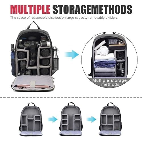 Cwatcun Professional Camera Backpack - Waterproof DSLR/SLR/Mirrorless Camera Case - Compatible with Sony, Canon, Nikon - Large Black thumbnail 4