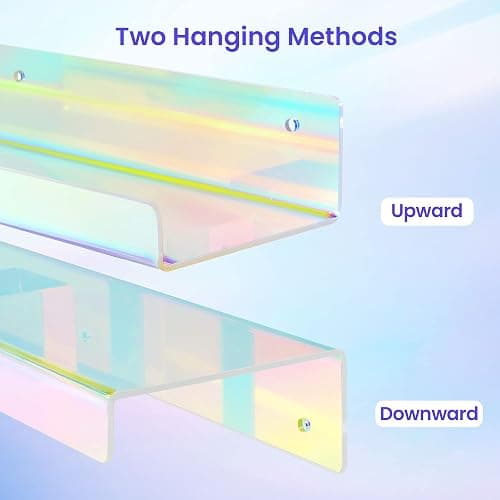 upsimples 4 Pack Acrylic Shelves for Wall Storage, 15" Floating Bookshelves for Kids, Nail Polish Holder, Perfume Display Shelf Organizer for Bathroom, Bedroom, Living Room, Iridescent - 4 - Iridescent thumbnail 6